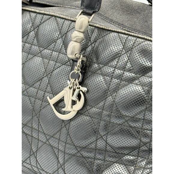 Christian Dior Black Denim Patent Perforated Cannage Satchel! With Charm! - Picture 2 of 16